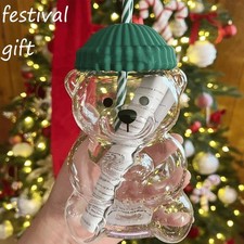 Glass Bear Cup With Straw and
