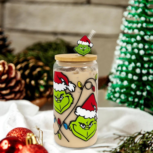 Grinch 18oz beer can - grinch,, glass